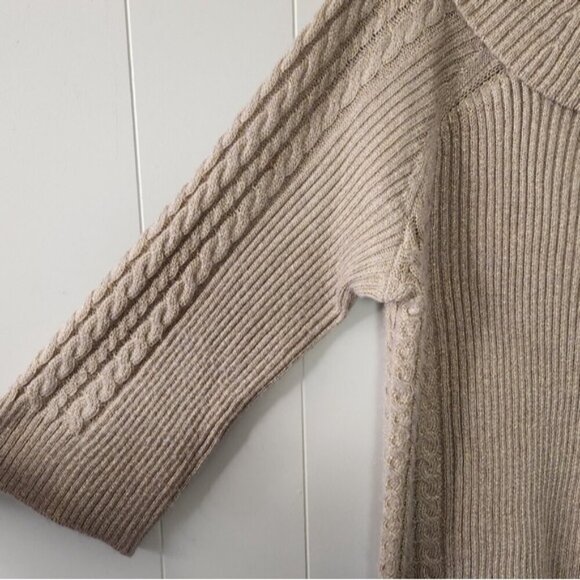 Chico's Off Shoulder Cable Knit Sweater Gold Shimmer Sparkle Holiday Soft Winter - Picture 6 of 12